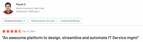 User review of ServiceNow IT Service Management on G2
