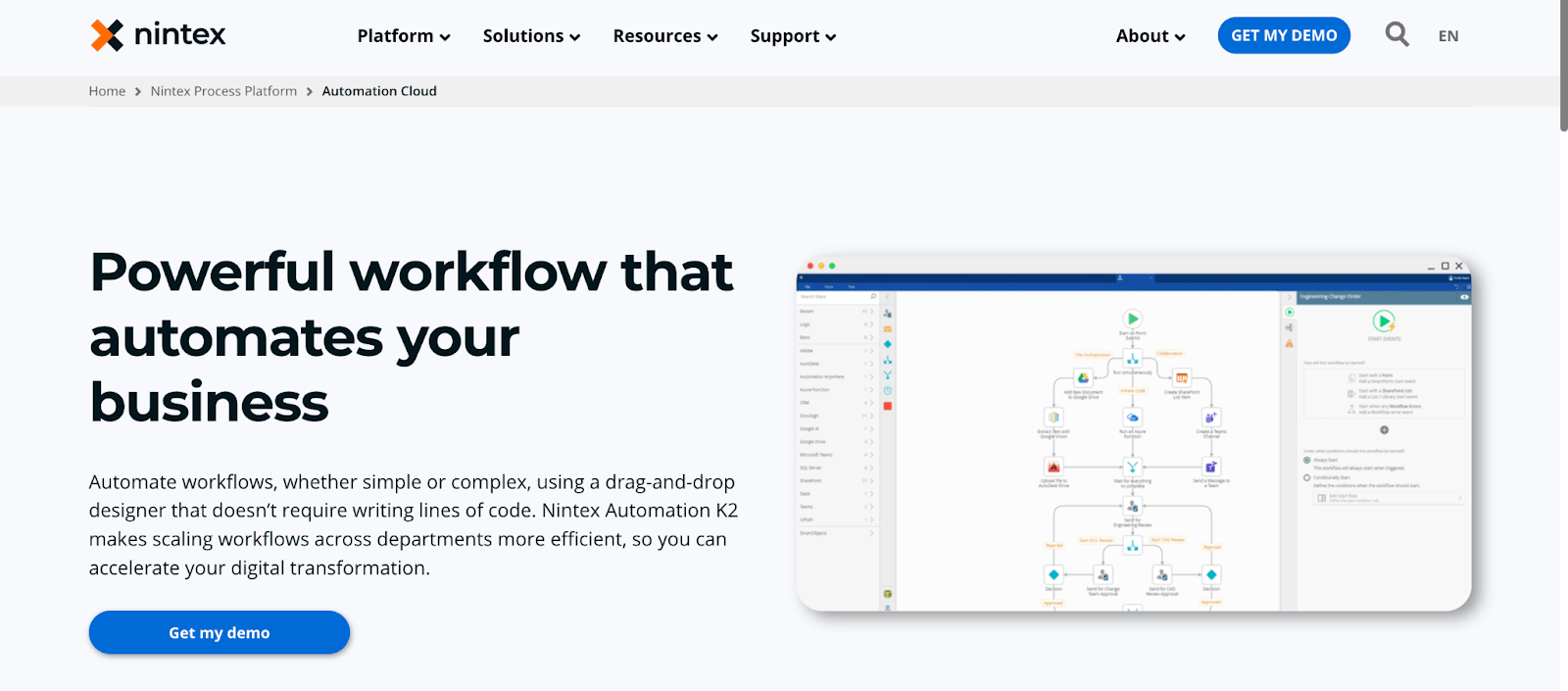 Nintex Automation Cloud simplifies workflow automation with a no-code, drag-and-drop designer, enhancing efficiency across your business.